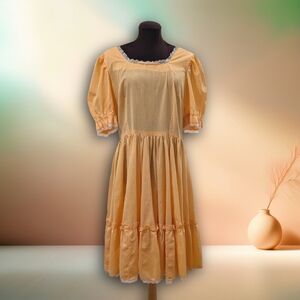 1980s Vintage Prairie Dress | Orange Polka Dot | Size Large